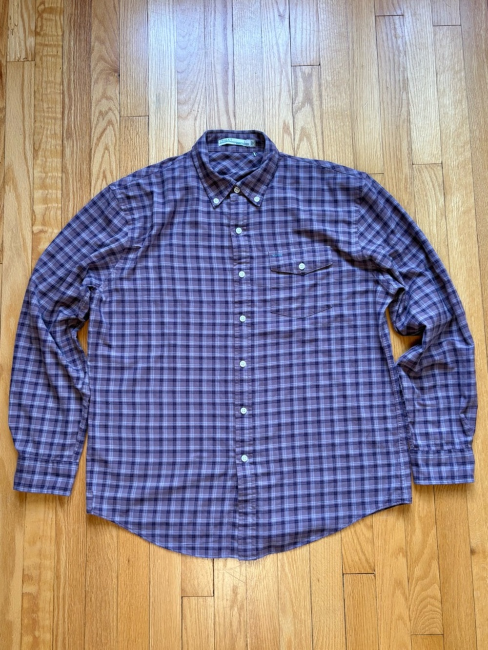 Criquet Men’s Long Sleeve Dress Regular Fit Large Purple Plaid Pocket